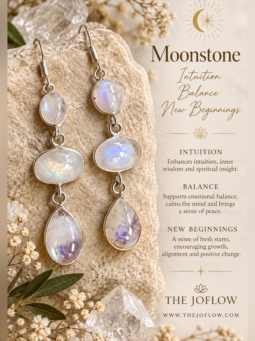 925 C New Beginnings Rainbow Flash Moonstone Earrings